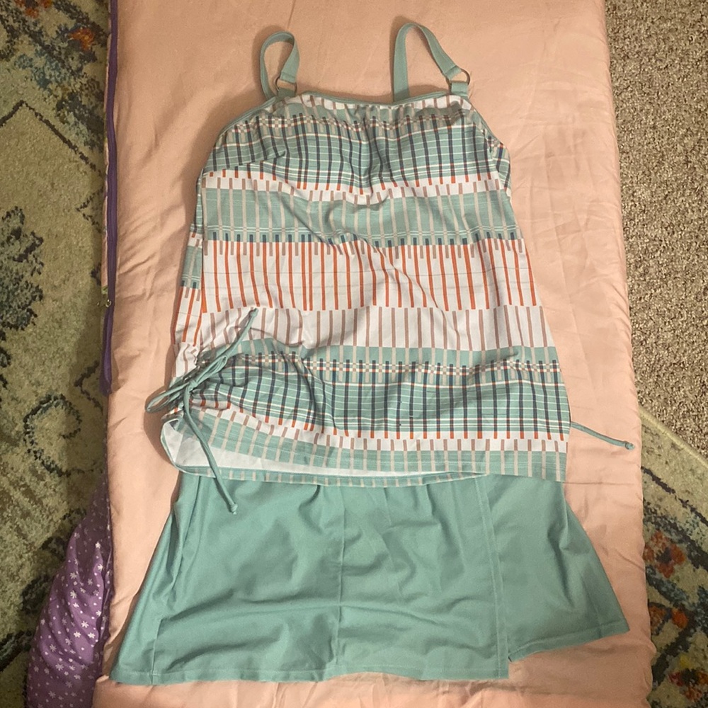 Modlilly Tankini Swimsuit szL. Green geometric print
